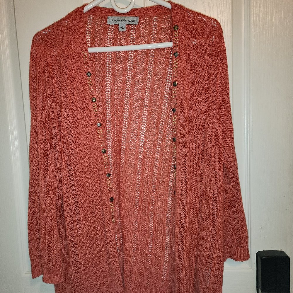 Samantha Gray orange beaded cardigan